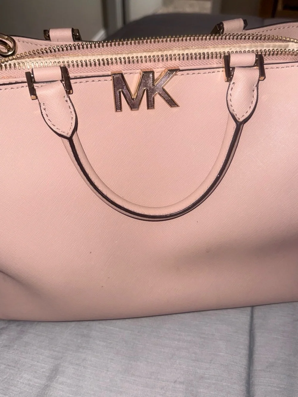Michael Kors Blush Pink Leather Satchel with Gold Logo